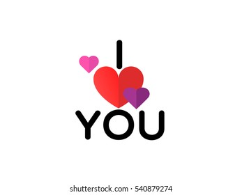 I love you with big red heart symbol on white background