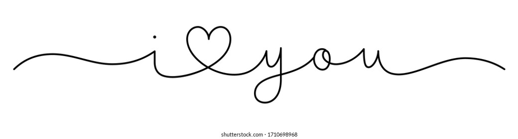 I LOVE YOU black vector monoline calligraphy banner with swashes