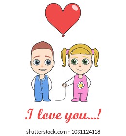 I love you. the boy the girl hands the ball. flat design. the picture on a white background

