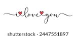 I love you, brush calligraphy with doodle heart. I love you, card concept for wedding or valentine