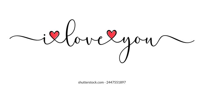 I love you, brush calligraphy with doodle heart. I love you, card concept for wedding or valentine's day t-shirt print design. Vector illustration