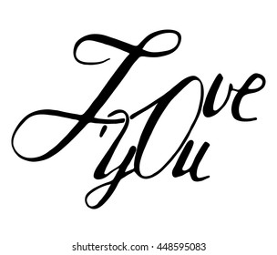 Love you, brush script lettering. Vector banner design. Black and white.