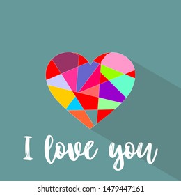 i love you calligraphic text with flat heart icon