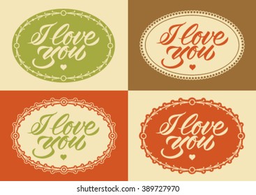 I love you calligraphy, handwritten text, set of cards