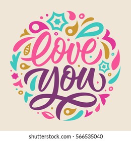 love you calligraphy, handwritten text, greeting card, pattern