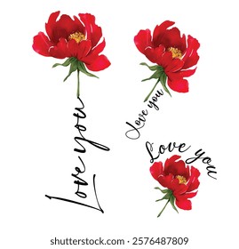 I love you,  calligraphy with heart and flowers. card concept for wedding, valentine's day, mothers day t-shirt print design. Vector illustration