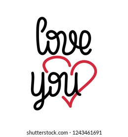 Love you, calligraphy phrases. Hand drawn romantic cards. Vector.