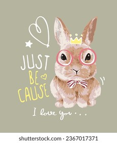 i love you calligraphy slogan with little bunny in glasses vector illustration