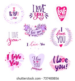 I love You calligraphy text phrases Valentine Day or Wedding font design vector illustration