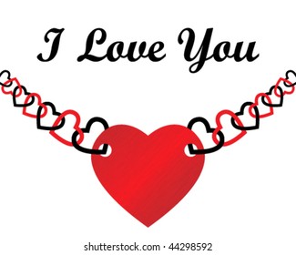 I love you caption and red dappled heart with chain