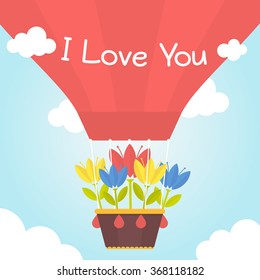 I love you card with baloon and flowers