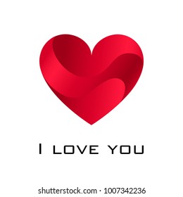 I love you Card with Beautiful Red Heart Icon. Vector Illustration. Realistic Paper Cut Style. Decorative Design for Marriage, Dating, Happy Valentines Day Card. 