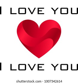 I love you Card with Beautiful Red Heart Icon. Vector Illustration. Realistic Paper Cut Style. Decorative Design for Marriage, Dating, Happy Valentines Day Card. 