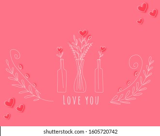 Love you card, heart flowers and love potions