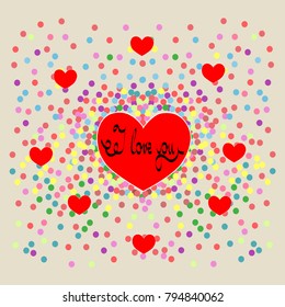 I love you card. Heart and lettering. Romantic symbol linked, join, love, passion and wedding. Template for t shirt, apparel, card, poster, valentine day, etc. Design element. Vector illustration