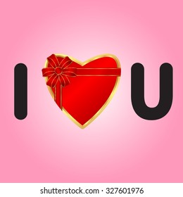 i love you card , Heart and ribbon red bow