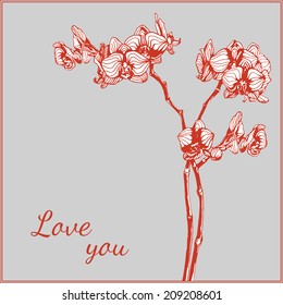 Love you card with orchid flower