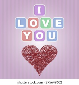 I love you card or poster with pink background and red heart
