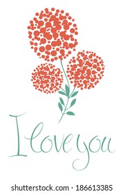 I love you card with red flowers