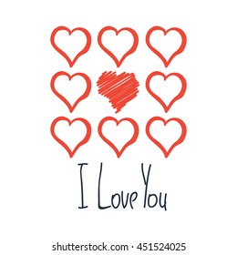 I Love You Card With Red Hearts Hand Drawn Isolated Poster Vector