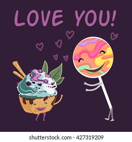 "Love you" card with sweets