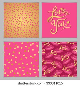 I Love You card template and seamless golden backgrounds set.