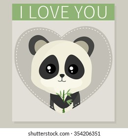 I love you. Card to Valentine's Day. Panda. Chinese panda bear. Cute vector illustration