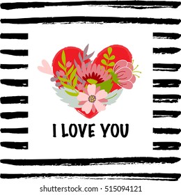 I love you card. Vector I love you card on a stripped paint background.