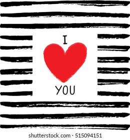 I love you card. Vector I love you card on a stripped paint background.