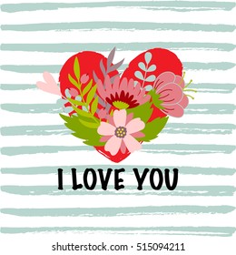 I love you card. Vector I love you card on a stripped paint background.