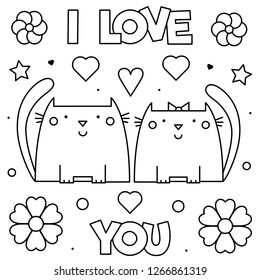 I Love You. Coloring page. Black and white vector illustration.