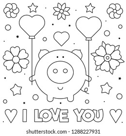 I Love You. Coloring page. Black and white vector illustration.