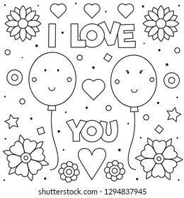 Love You Coloring Page Black White Stock Vector (Royalty Free) 1277160589