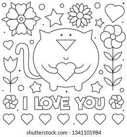 I Love You. Coloring page. Black and white vector illustration.