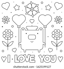 I love you. Coloring page. Black and white vector illustration.