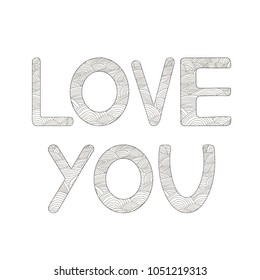 Love you. Coloring page. Vector illustration