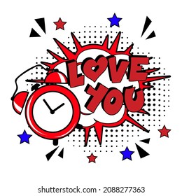 Love you. Comic book explosion with text -  Love you. Vector bright cartoon illustration in retro pop art style. Can be used for business, marketing and advertising.  Banner flyer pop art comic 
