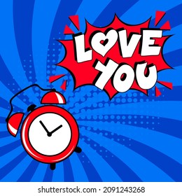 Love you. Comic book explosion with text -  Love you. Vector bright cartoon illustration in retro pop art style. Can be used for business, marketing and advertising.  Banner flyer pop art comic 