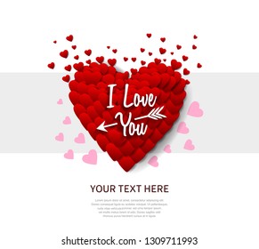 I love you concept design with big heart shape from small heart icon floating up for banner, greeting card, invitation and poster on white background