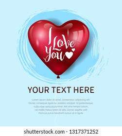 I love you concept design with big heart balloon on blue brush background for banner, greeting card, invitation, wallpaper and poster