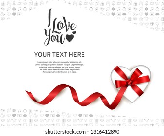 I love you concept design with heart gift box on white love icon background for banner, greeting card, invitation, wallpaper and poster