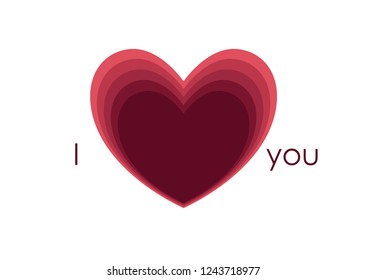 I love you, concept. Heart symbol. Valentine's day, paper cut style. White background