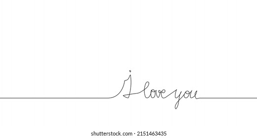 I love you continuous line drawing. One line art of english hand written lettering, phrase on line greeting card.