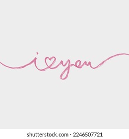 LOVE YOU. Continuous line script. Cursive text love you. Lettering vector illustration for poster, card, banner valentine day, wedding. Hand drawn word - love you, red heart. Print for tee, t-shirt.