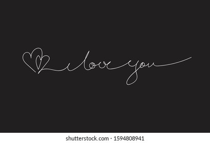 I Love You a continuous line with two hearts. Valentine's day card. Vector illustration. A handwritten Declaration of love.