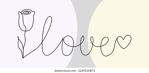 I love you. Continuous line.Lettering for poster, card, banner valentine day, wedding. Print for t-shirt. Vector illustration