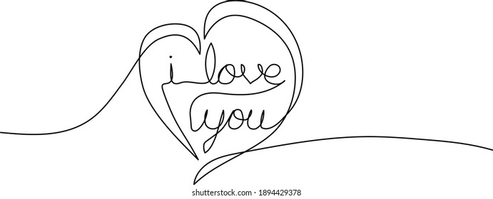 I love you continuous one line drawing in heart symbol. Minimalism design. Vector illustration.