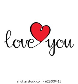 I love you. Curly calligraphy sign with heart.