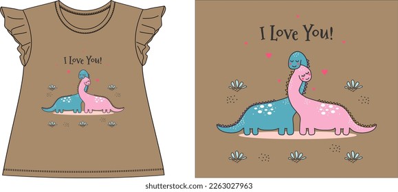 
i love you cute dinosaurs graphic design vector illustration
