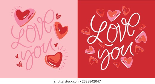 Love you - cute hand drawn doodle lettering postcard. Valentines Day, t-shirt design, tee design, mug print.